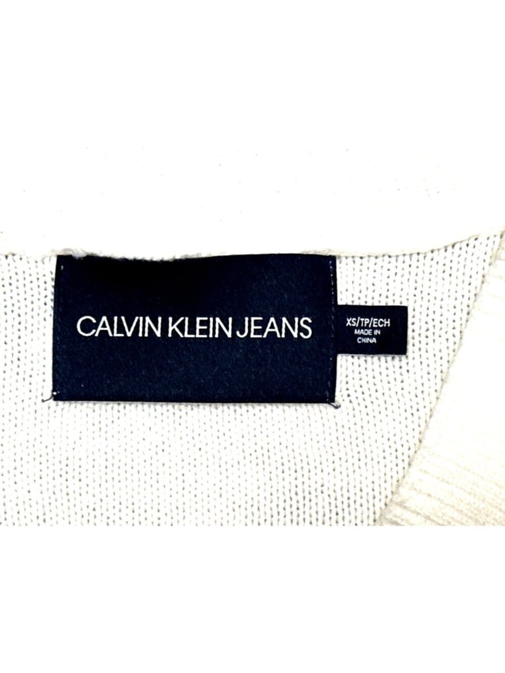 Calvin Klein Jeans Size XS White Logo Sleeve V Neck Sweater Streetwear Logo Core - Picture 8 of 10